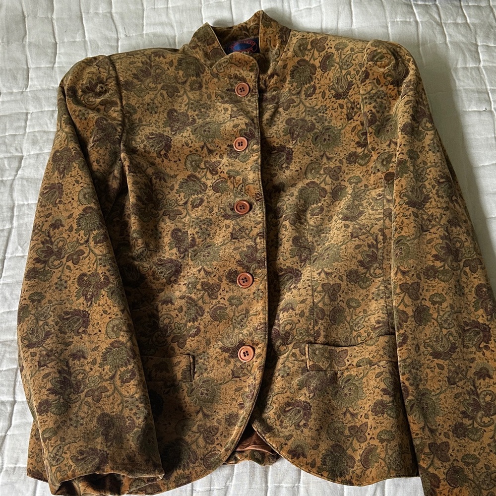 Vintage Velvet Floral Tan Blazer